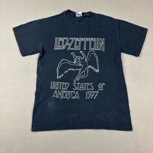 Black Led Zeppelin t-shirt featuring‎ 1977 tour graphic.